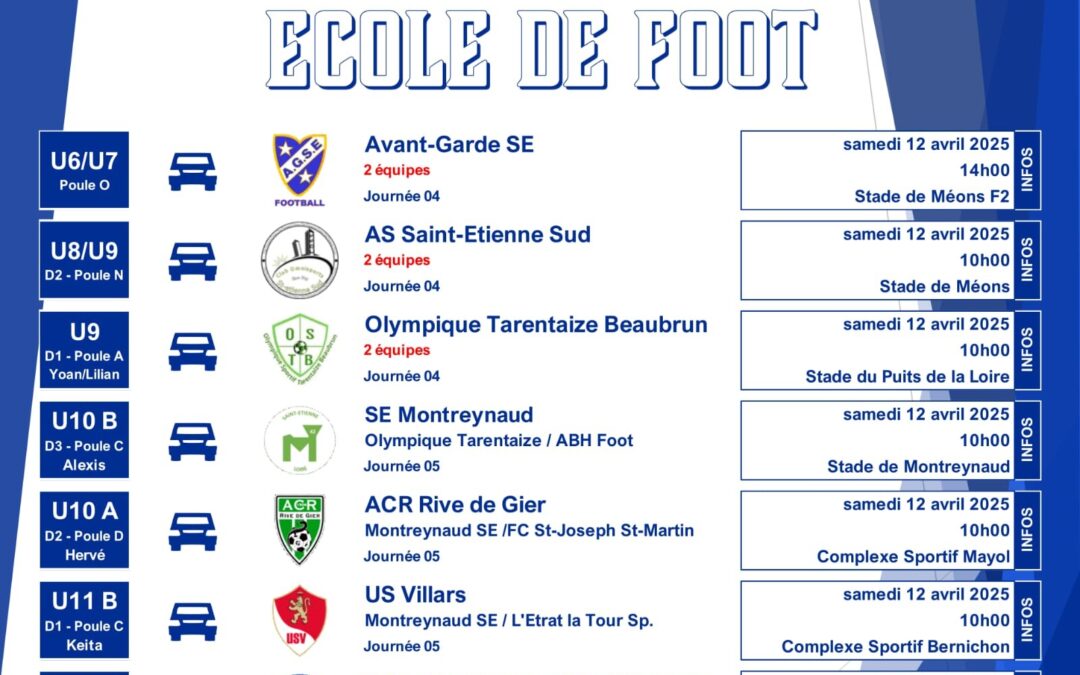 Agenda du Weekend Pré Formation (U6 à U11)